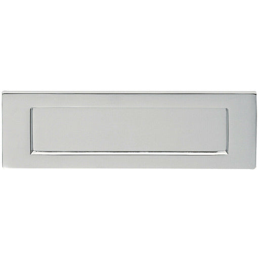 Inward Opening Letterbox Plate 275mm Fixing Centres 306 x 104mm Satin Chrome Loops