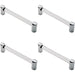 4x Round Tube Pull Handle 148 x 16mm 128mm Fixing Centres Clear & Chrome Loops