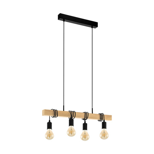 Hanging Ceiling Pendant Light Black & Wood 4x E27 Kitchen Island Multi Lamp Loops