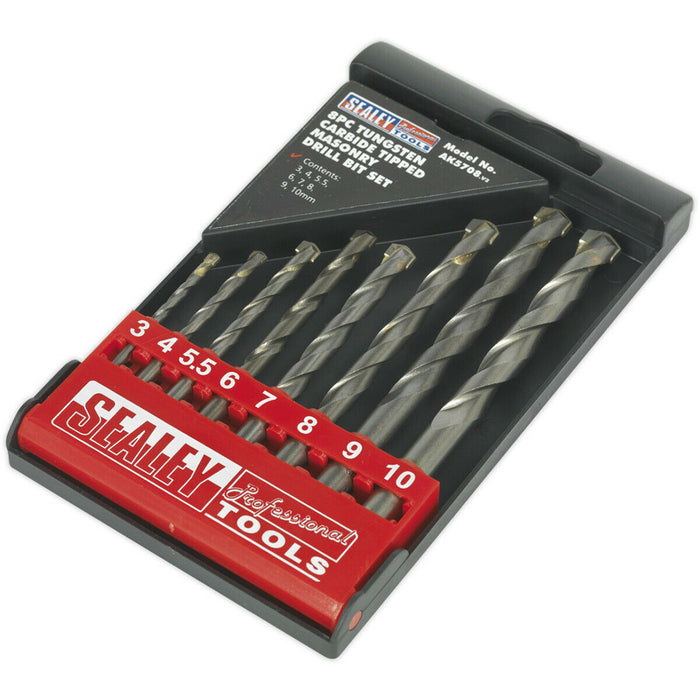 8 Piece Tungsten Carbide Tipped Masonry Drill Bit Set - 3 to 10mm - Flute Shank Loops