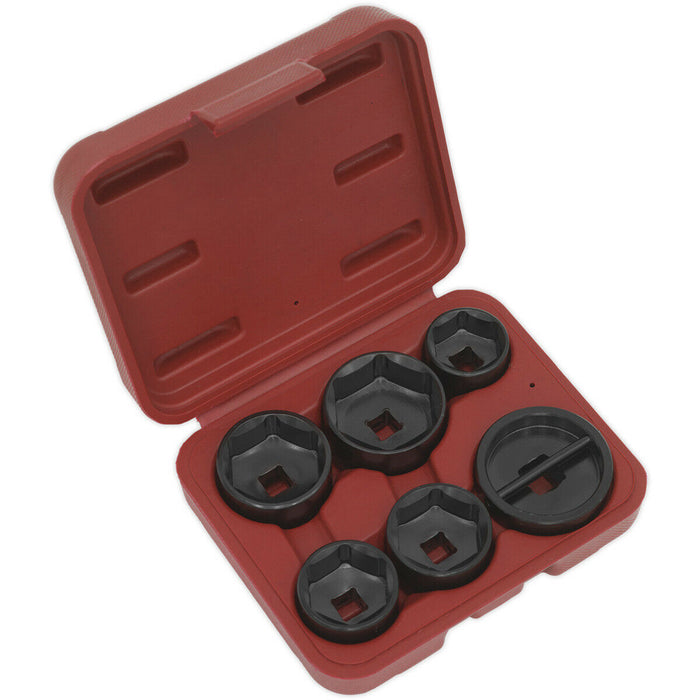 6 Piece Oil Filter Cap Wrench Set - 3/8" Sq Drive - Low Profile Design - Case Loops