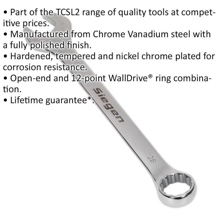 Hardened Steel Combination Spanner - 28mm - Polished Chrome Vanadium Wrench Loops