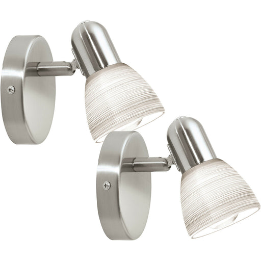 2 PACK Wall Light Colour Satin Nickel Shade White Glass Wiping Technique E14 25W Loops