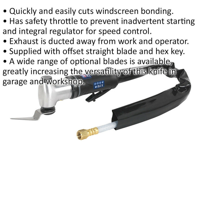 Air Windscreen Bond Knife - Safety Throttle - Integral Regulator - Offset Blade Loops