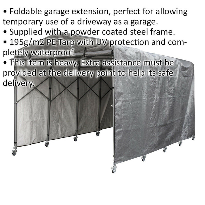 Foldable Garage Extension - 2.5m x 4.5m x 2.5m - Powder Coated Steel Frame Loops