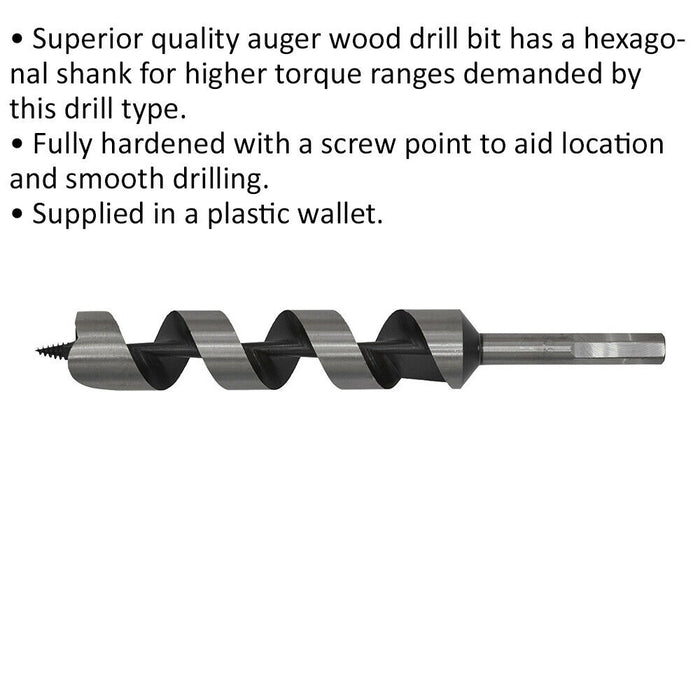 30 x 235mm Hardened Auger Wood Drill Bit - Hexagonal Shank - Woodwork Timber Loops