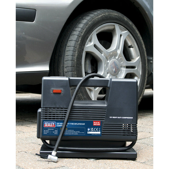 Portable 12V Tyre Inflator / Mini Air Compressor & Accessories - 40PSI Max Pump Loops