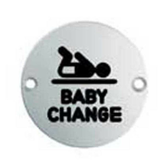2x Bathroom Door Baby Change Sign 64mm Fixing Centres 76mm Dia Polished Steel Loops
