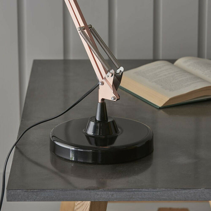 Fully Adjustable Swing Arm Table Lamp COPPER & BLACK Bedside Feature Light Loops