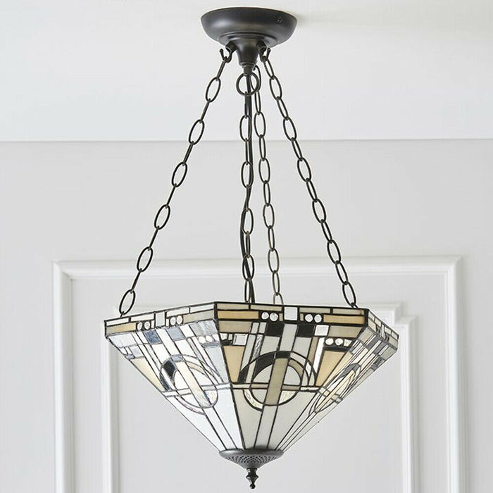 Tiffany Glass Hanging Ceiling Pendant Light Dark Bronze 3 Lamp Shade i00137 Loops