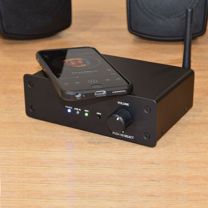 Wi Fi Wall Speaker Kit 4 Zone Stereo Amp & 8x 70W Black Wall Background Music