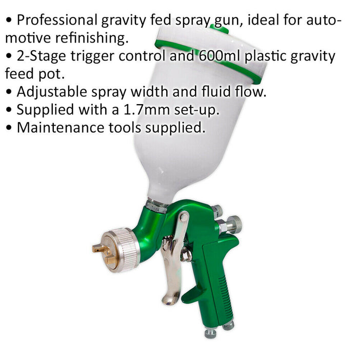 PREMIUM Gravity Fed Paint Spray Gun / Airbrush - 1.7mm Nozzle Car Bodywork Panel Loops