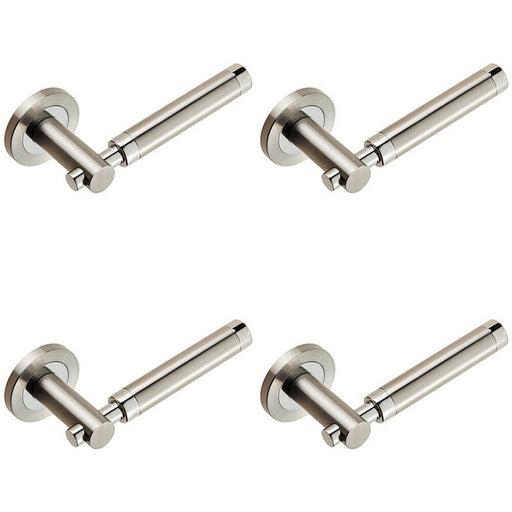 4x PAIR Sectional Round Bar Lever Concealed Fix Round Rose Polished Satin Steel Loops