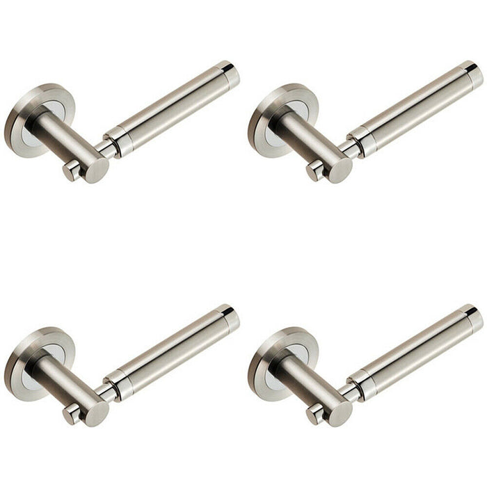 4x PAIR Sectional Round Bar Lever Concealed Fix Round Rose Polished Satin Steel Loops