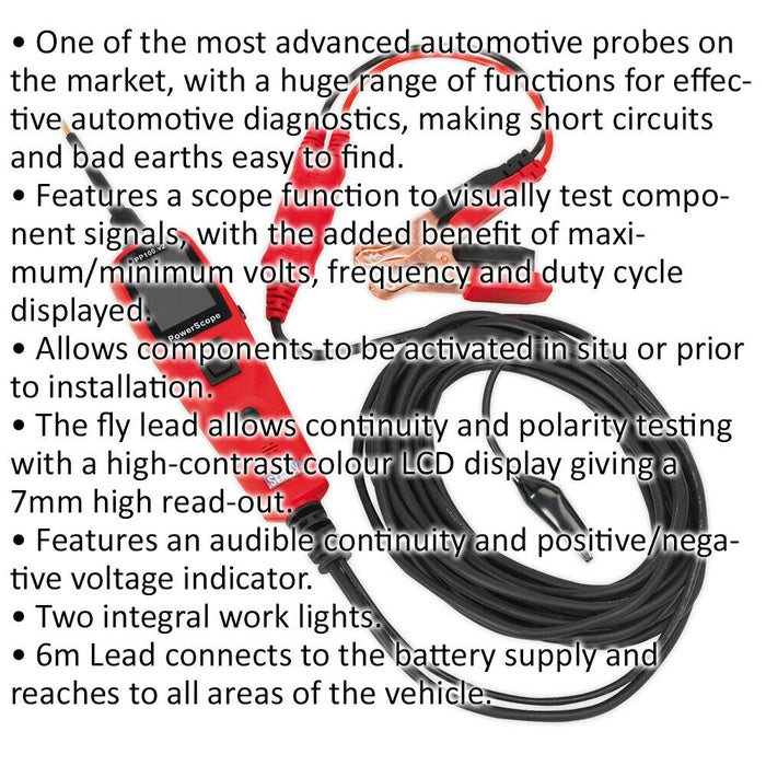 Power Scope Automotive Probe - 0V to 30V - 6m Cable - LCD Display - Work Lights Loops