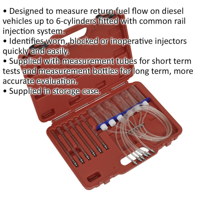 Diesel Injector Flow Test Kit - Common Rail Injection System - Up to 6 Cylinders Loops