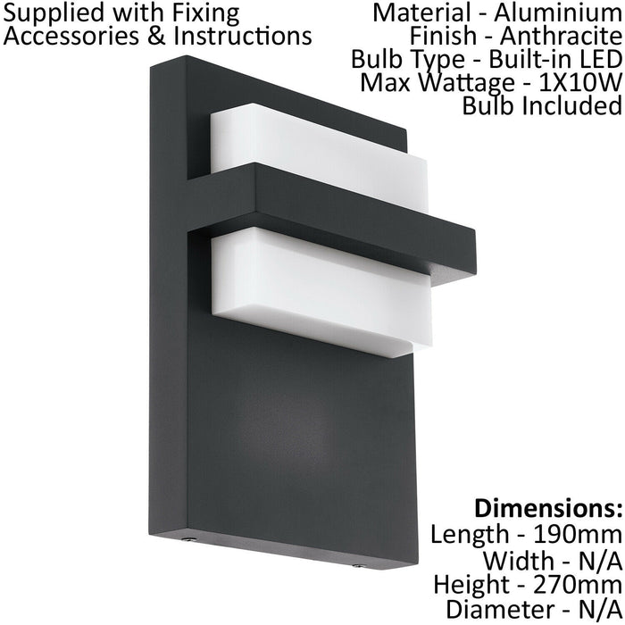 2 PACK IP44 Outdoor Wall Light Anthracite Aluminium 10W LED Porch Lamp Loops