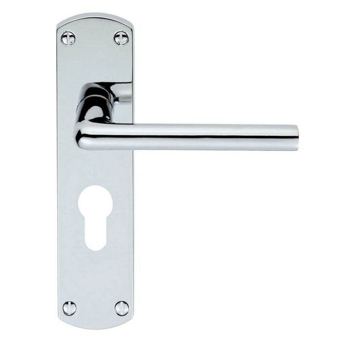 4x Rounded Straight Bar Lever on Euro Lock Backplate 170 x 42mm Polished Chrome Loops