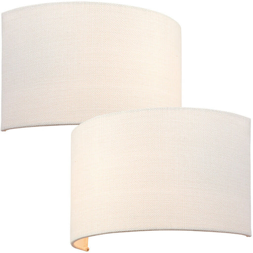 2 PACK Fabric LED Wall Light Vintage White Semi Circle Linen Shade Lamp Fitting Loops