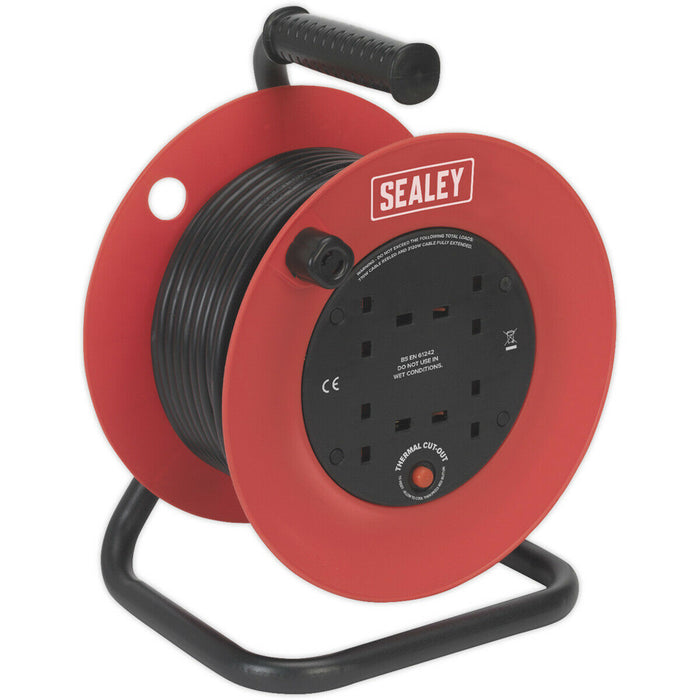 25m Heavy Duty Cable Reel with Thermal Trip - 4 230V Plug Socket