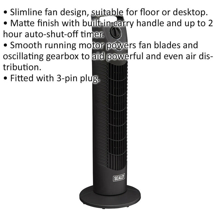 30 Inch Oscillating Tower Fan - 3 Speed Settings - Auto Shut Off Timer - 40W Loops