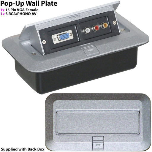 PRO AV Pop Up Wall Floor Plate & Back Box VGA & 3 RCA PHONO PC Laptop TV Outlet Loops