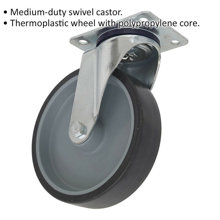 75mm Thermoplastic Swivel Castor Wheel - Hard PP Core - 25mm Tread - Offset Loops