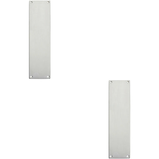 2x Plain Victorian Door Finger Plate 298 x 73mm Satin Chrome Push Plate Loops