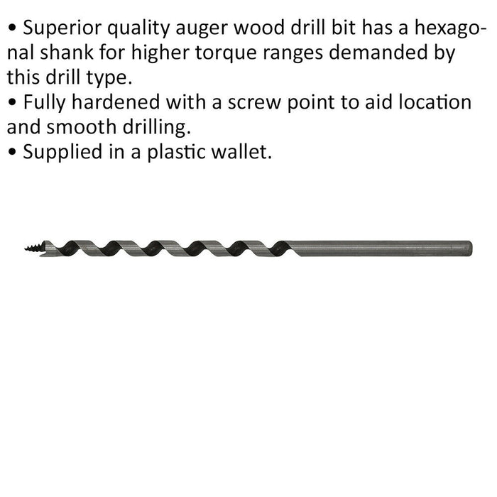 6 x 155mm Hardened Auger Wood Drill Bit - Hexagonal Shank - Woodwork Timber Loops