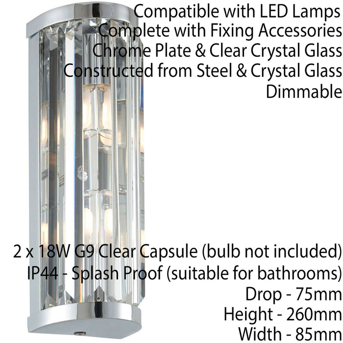 IP44 Bathroom Wall Light Chrome & Crystal Round Glass Modern Slotted Jewel Lamp Loops