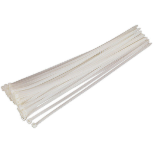 50 PACK White Cable Ties - 450 x 7.6mm - Nylon 66 Material - Heat Resistant Loops