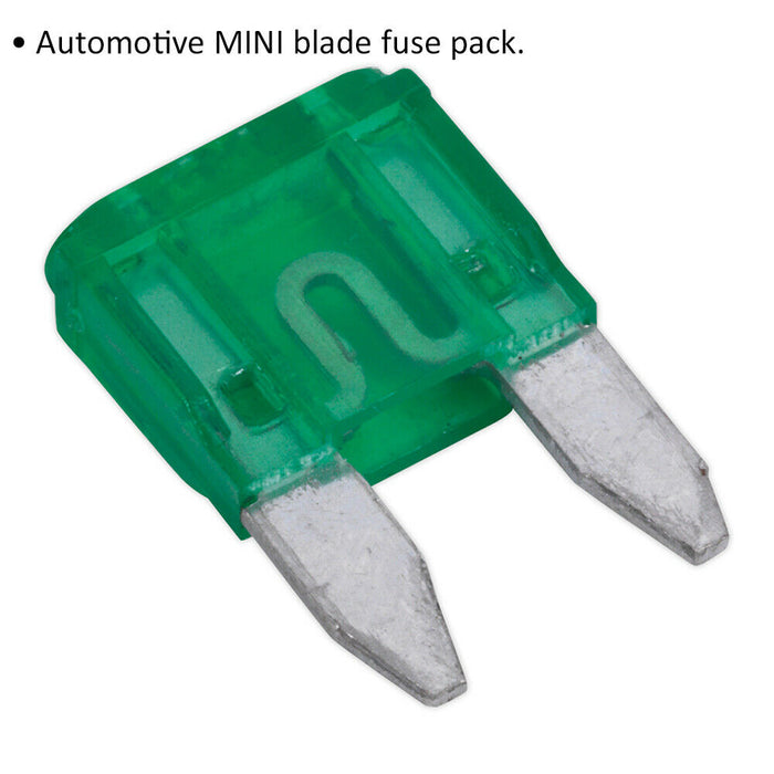 50 PACK 30A Automotive MINI Blade Fuse Pack - 2 Prong Vehicle Circuit Fuses Loops