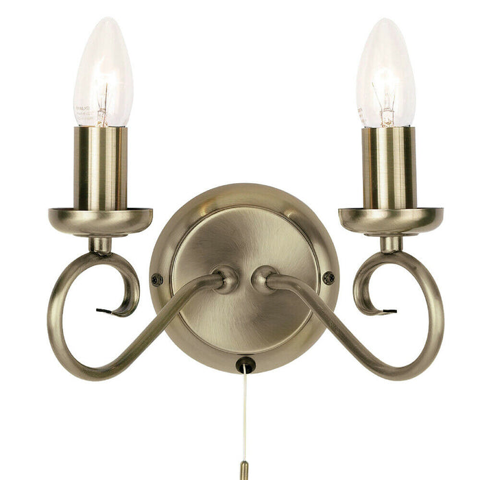 2 PACK Dimmable LED Twin Wall Light Antique Brass Chandelier 2x Bulb Lamp Kit Loops