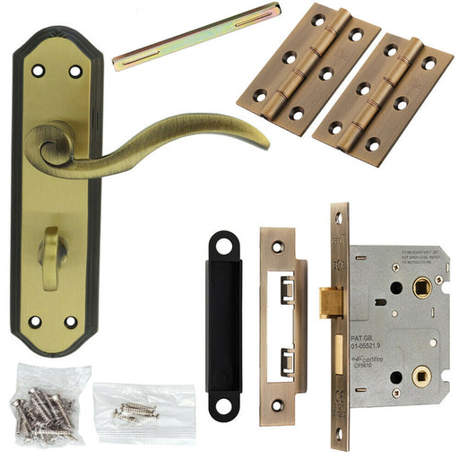 Door Handle & Bathroom Lock Pack Bronze Spiral Lever Thumb Turn Backplate Loops