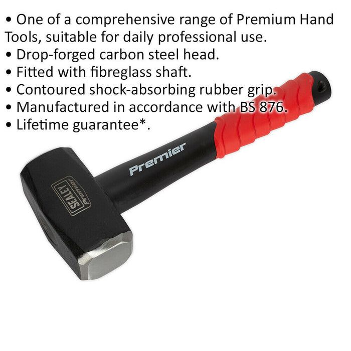 4lb Club Hammer with Fibreglass Shaft - Drop Forged Carbon Steel - Rubber Grip Loops
