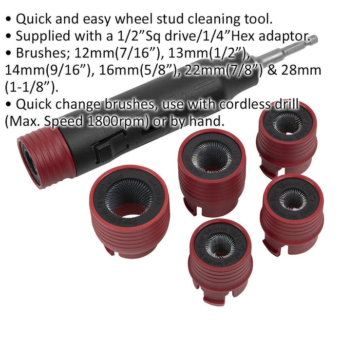 Thread Cleaner Set Wheel Stud & Thread Cleaning Set - Power Drill Adapter - Wire Brush Sc ...