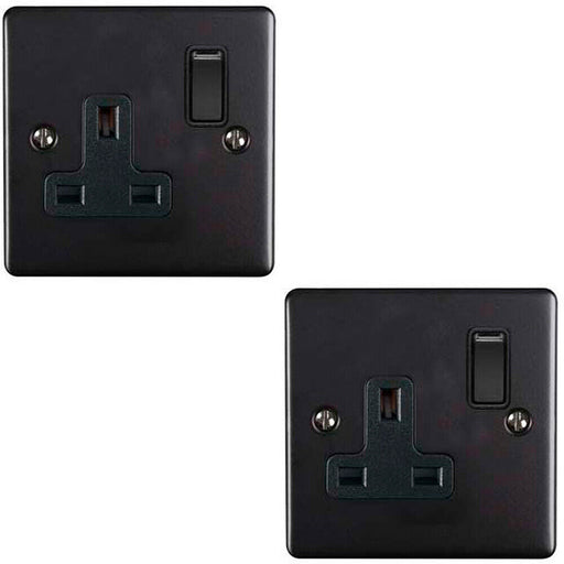 2 PACK 1 Gang Single UK Plug Socket MATT BLACK 13A Switched Power Outlet Loops