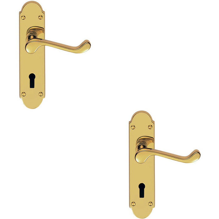 2x PAIR Victorian Upturned Handle on Lock Backplate 170 x 42mm Stainless Brass Loops
