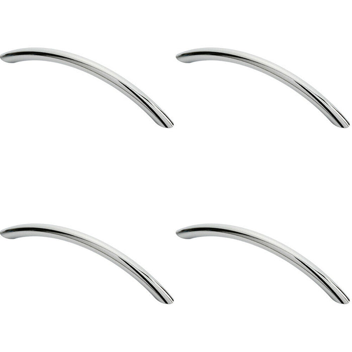 4x Curved Bow Cabinet Pull Handle 153 x 10mm 128mm Fixing Centres Chrome Loops