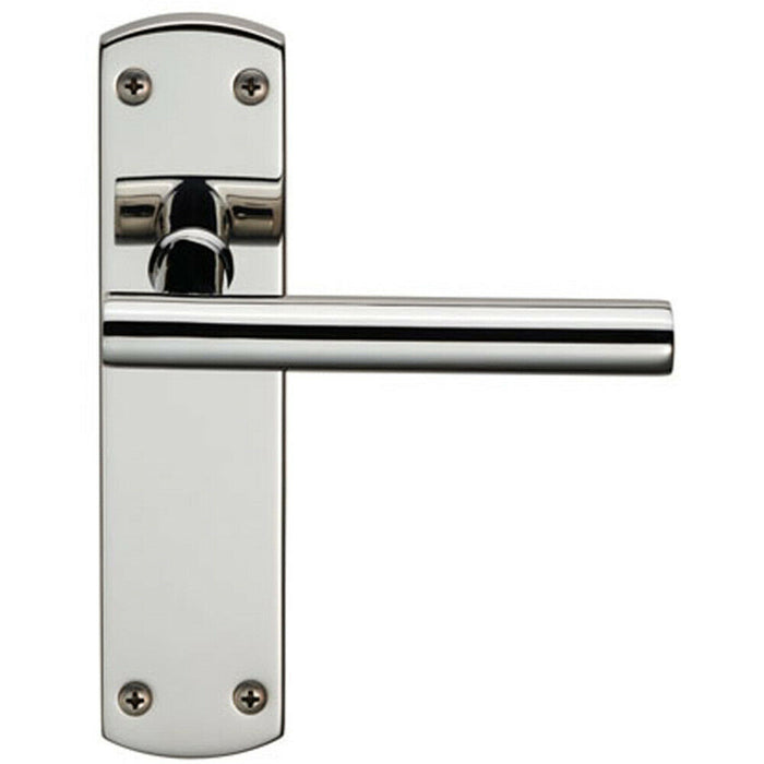 Door Handle & Latch Pack Polished Steel Mitred T Bar Lever Slim Backplate Loops