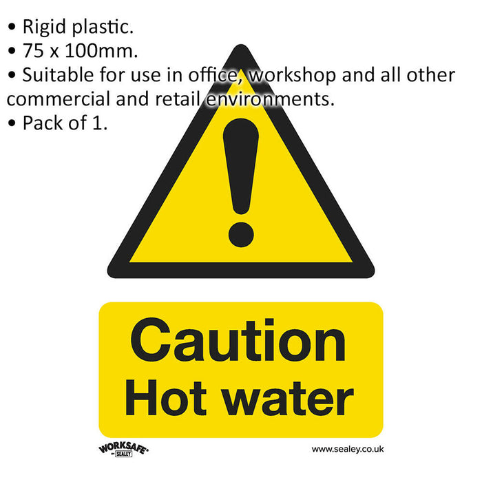 1x CAUTION HOT WATER Health & Safety Sign Rigid Plastic 75 x 100mm Warning Loops