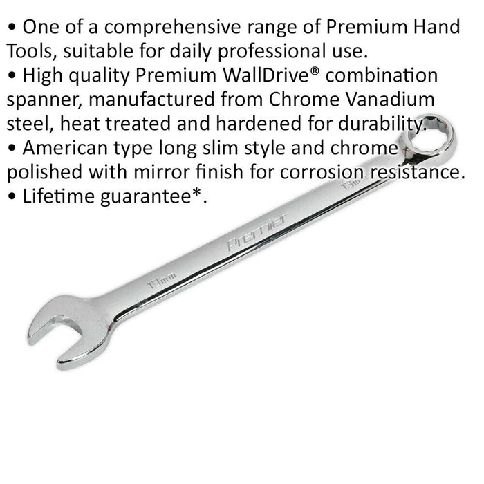 13mm Steel Combination Spanner - Long Slim Design Combo Wrench - Chrome Vanadium Loops