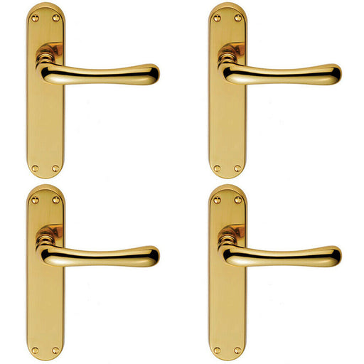 4x PAIR Smooth Rounded Lever on Shaped Latch Backplate 185 x 42mm Polished Brass Loops