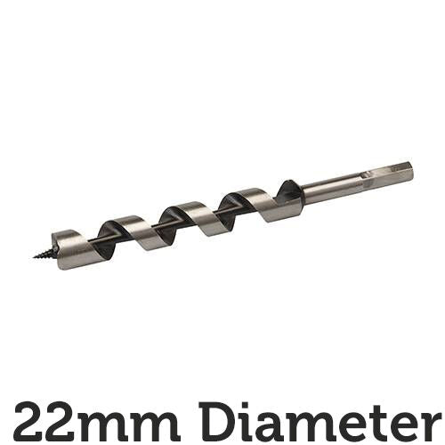 22mm x 235mm Long Hardened Steel Auger Drill Bit Hex Shank Shaft Woodwork Timber Loops
