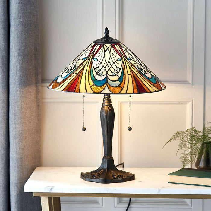 Tiffany Glass LED Table Lamp - French Style Design - Dark Bronze Finish - Medium Loops
