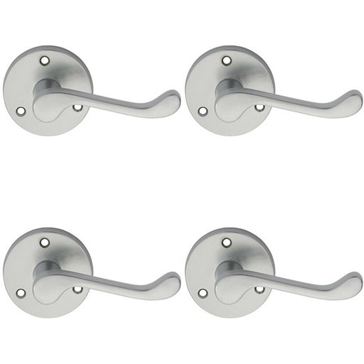 4x PAIR Victorian Scroll Lever on 58mm Round Rose Satin Chrome Door Handle Loops