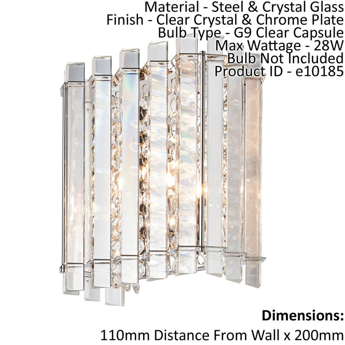 Glass Wall Light Clear Crystal & Chrome Plate 28W G9 Dimmable Living Room Loops