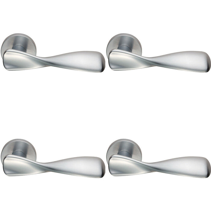 4x PAIR Ergonomic Twisted Handle on Round Rose Concealed Fix Satin Chrome Loops