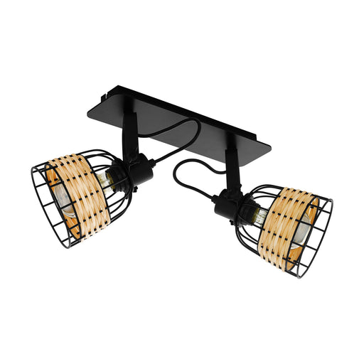 Adjustable 2 Bulb Ceiling Spotlight Black Wicker Shade 40W E27 Kitchen Island Loops
