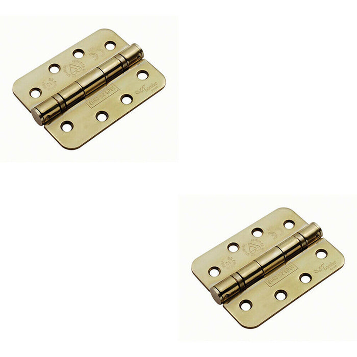 2x PAIR 102 x 76 x 3mm Ball Bearing Hinge Rounded Stainless Brass Interior Door Loops